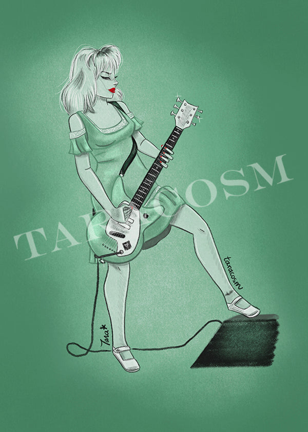 5x7 inch Portrait Art Print of Courtney Love rocking out.